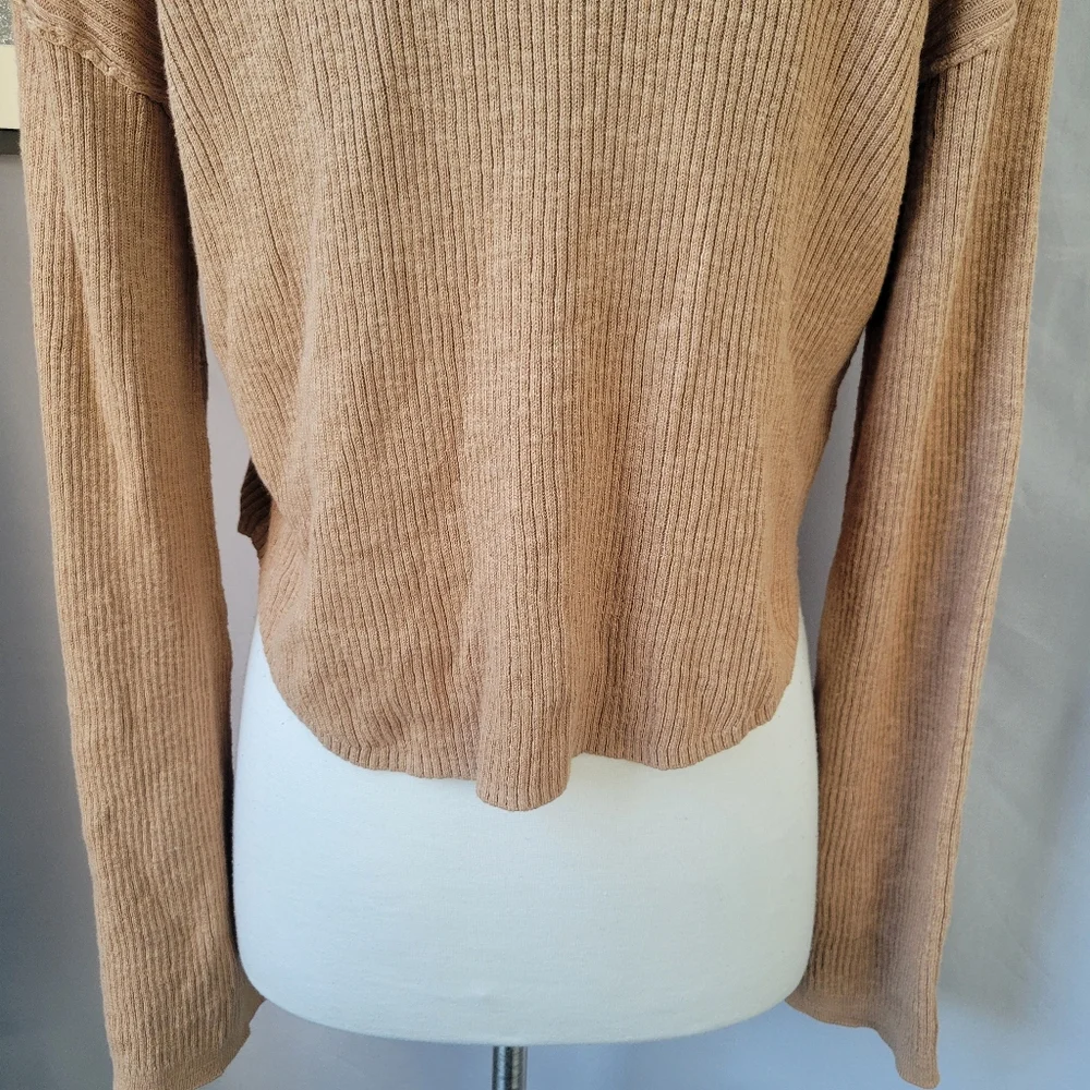 Free People Ella Button-Up‎ Ribbed Cardigan Sweater Iced Coffee Tan S